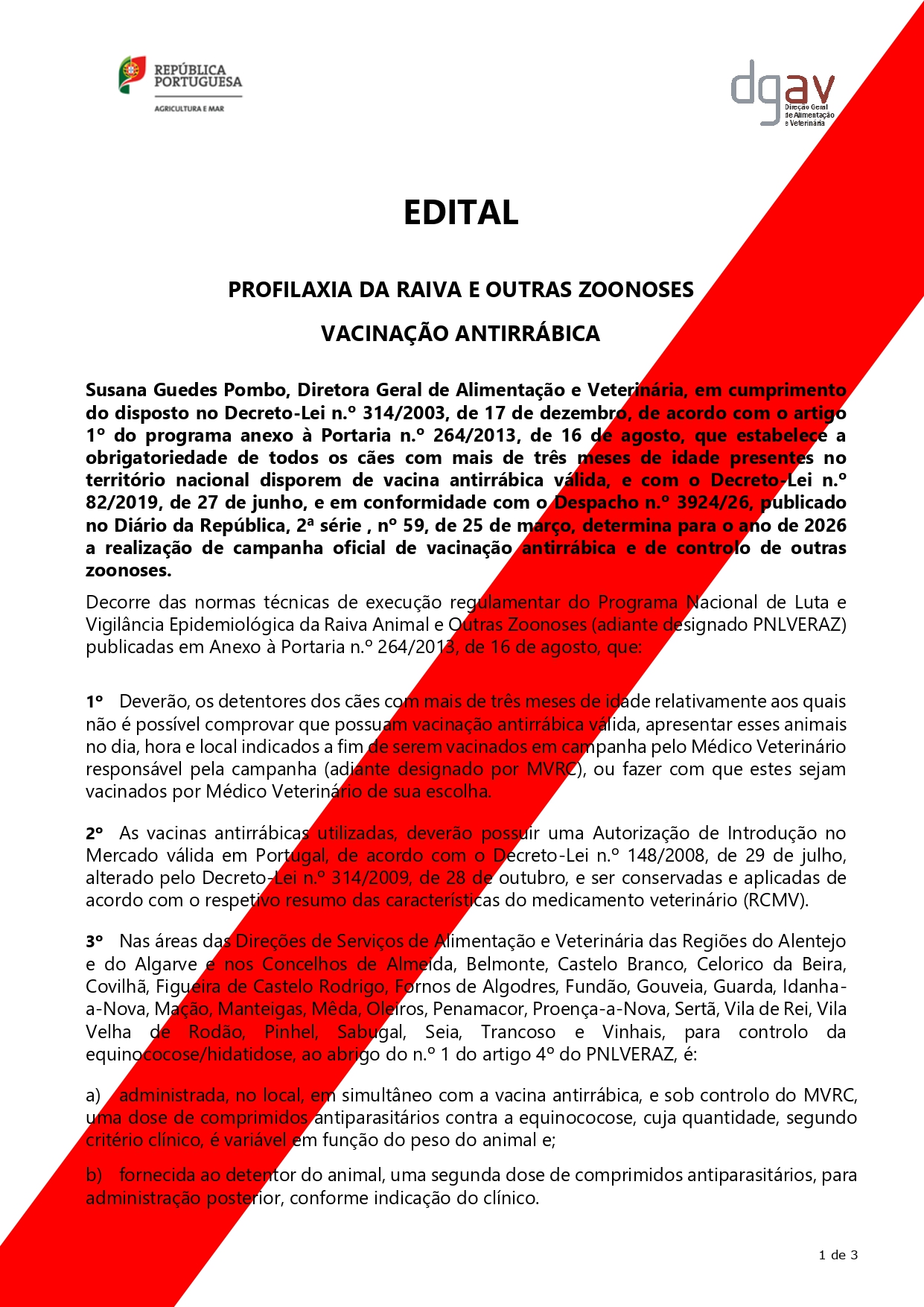 Edital - Profilaxia da Raiva e outras Zoonoses - Vacinação Antirrábica
